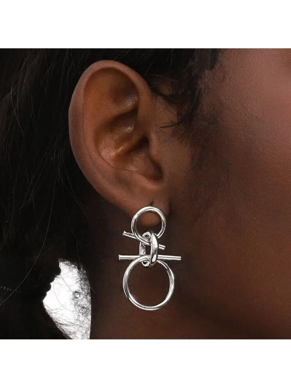 Silver Circle & Bar Drop Earrings New